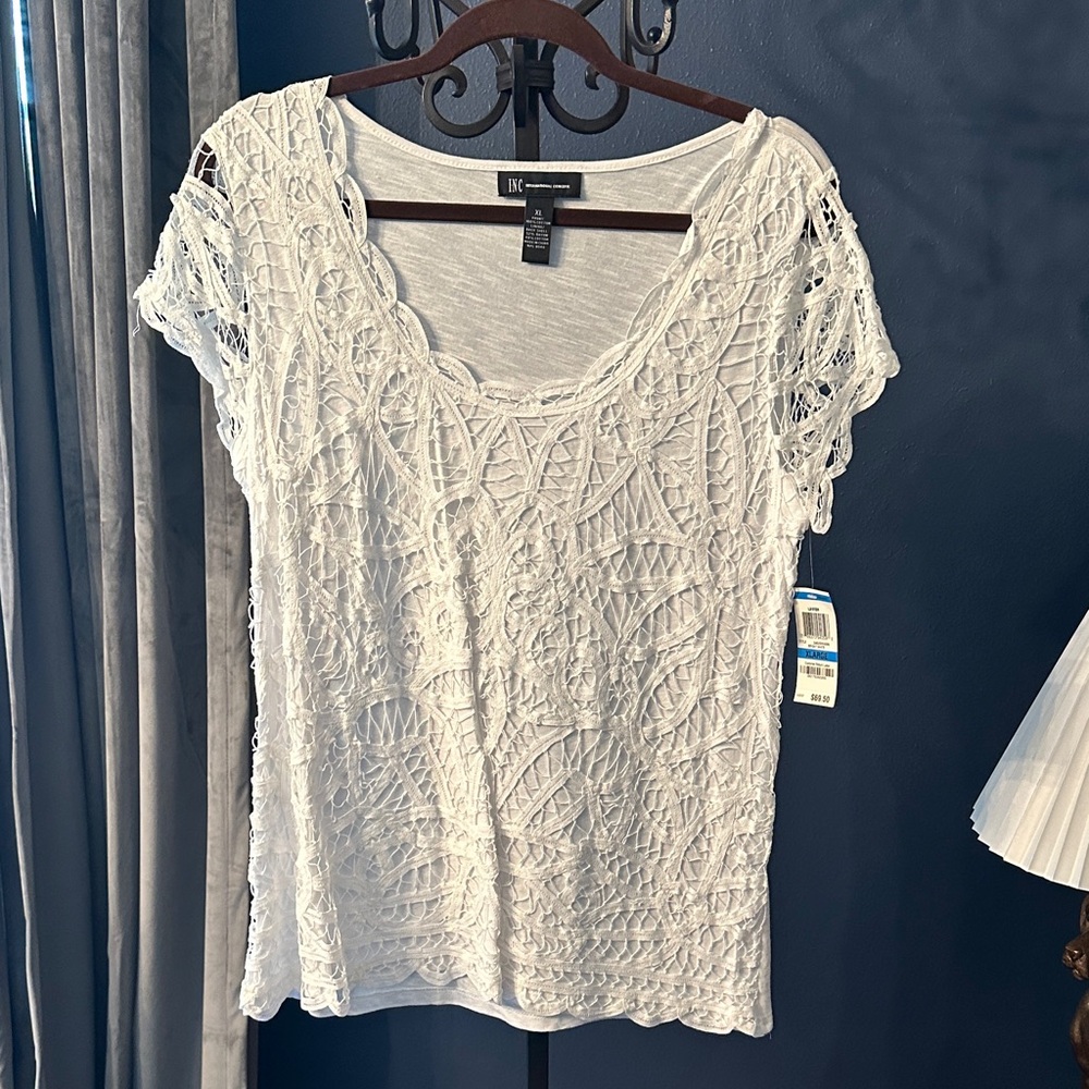INC International Concepts White Lace Blouse